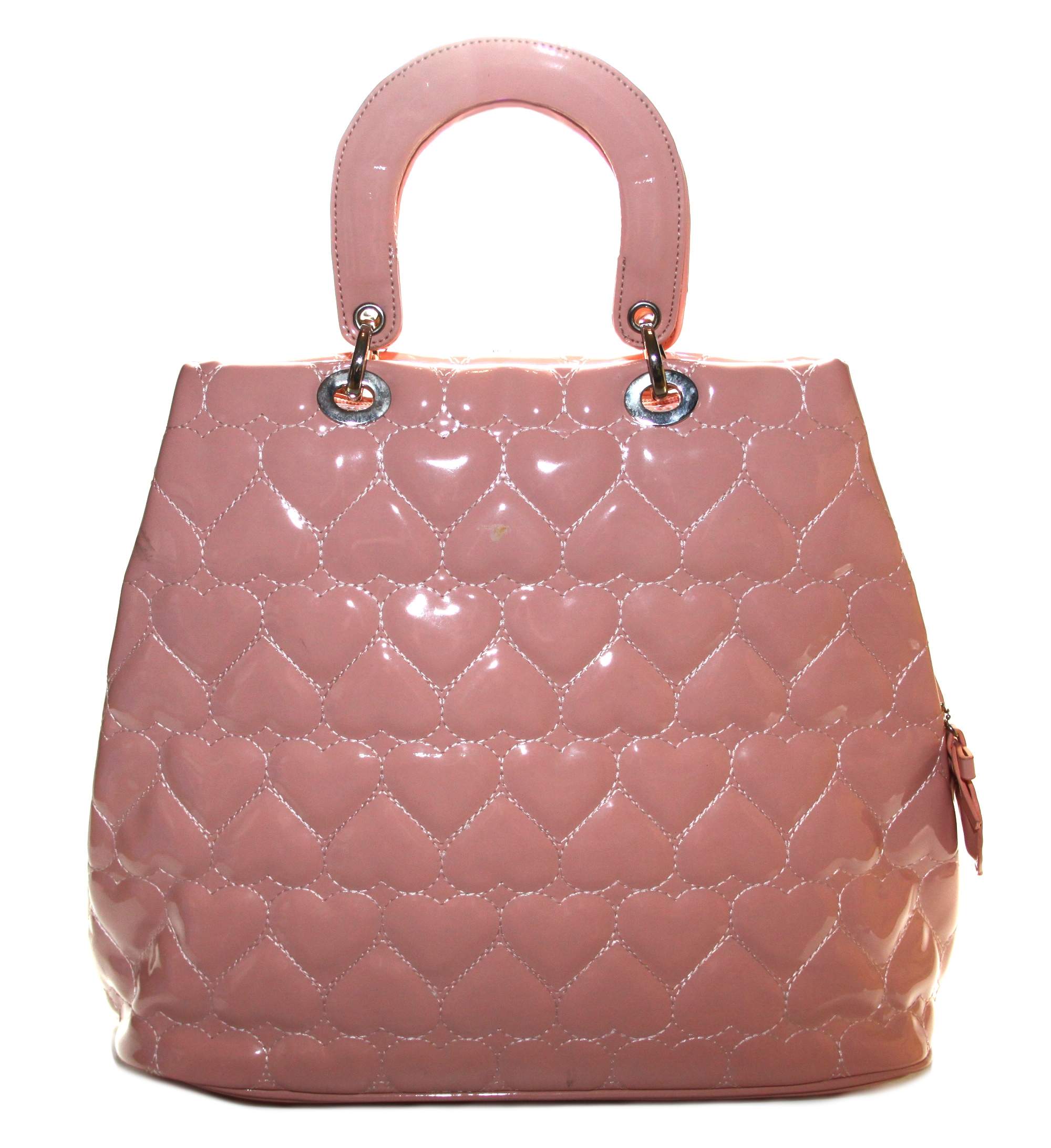 Claudia Canova Womens Large Pale Pink Patent Look Quilted Heart Handbag ...