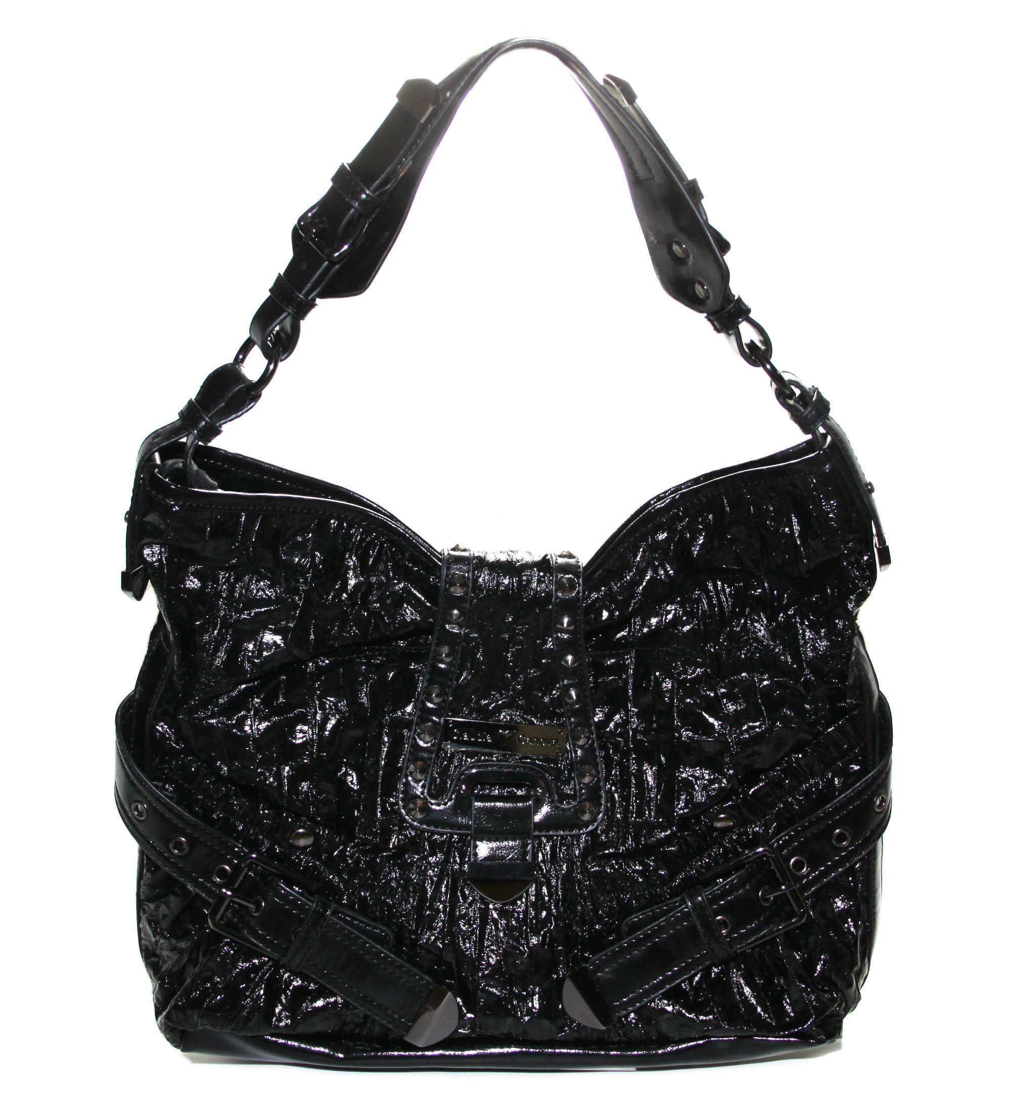 Claudia Canova Womens Black Crinkle Handbag Shoulder Bag | eBay