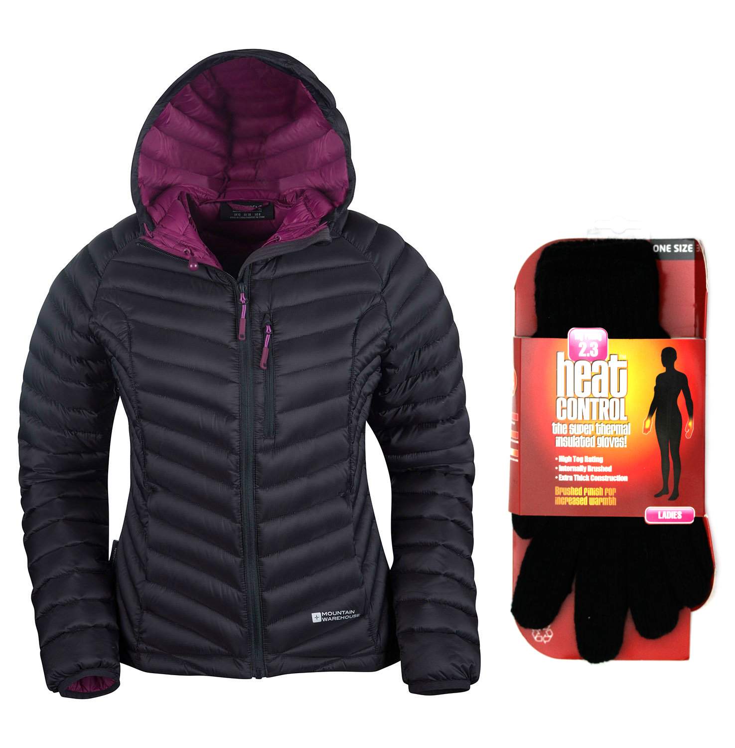MW Womens Charcoal Grey Haraz Hydrophobic Down Jacket Coat with Gloves UK 8