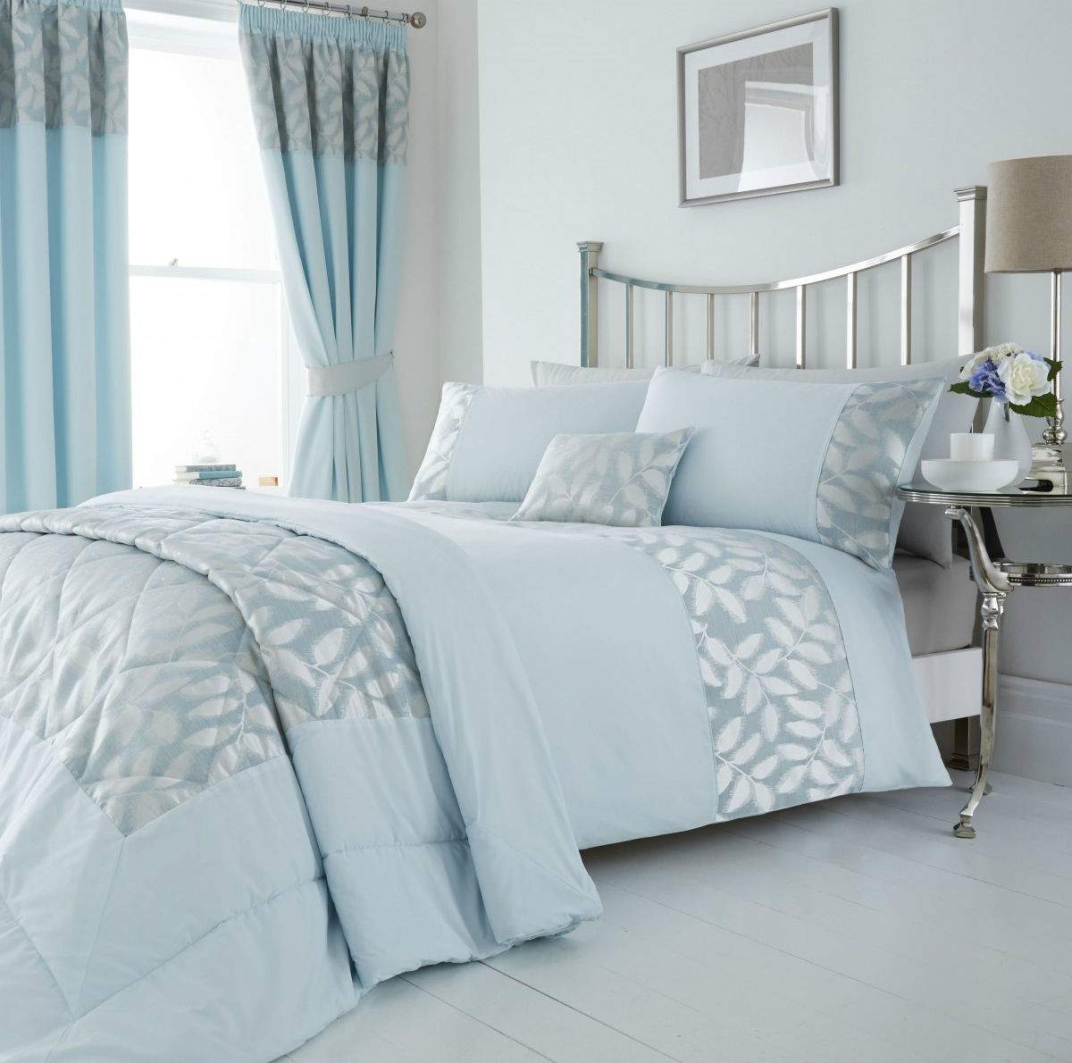 Coloroll Blue Lucia Leaf King Size Duvet Bedding Set 5052417507073