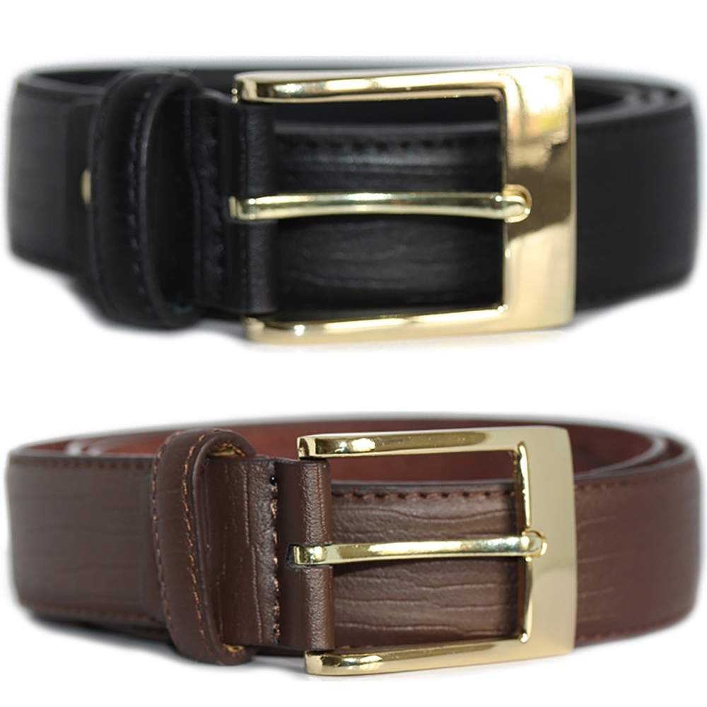 New Mens Milano Branded Black Brown 1.5/" Wide Bonded Leather Trouser Belt