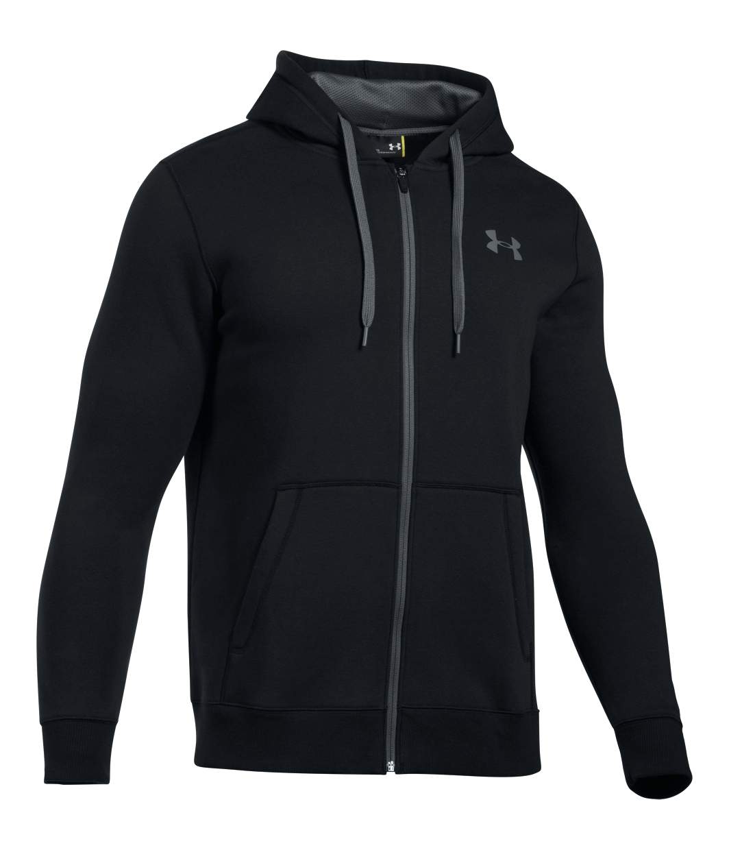 Under Armour Black Grey Full Zip Rival Fleece Hoodie Hoody [1302290 ...