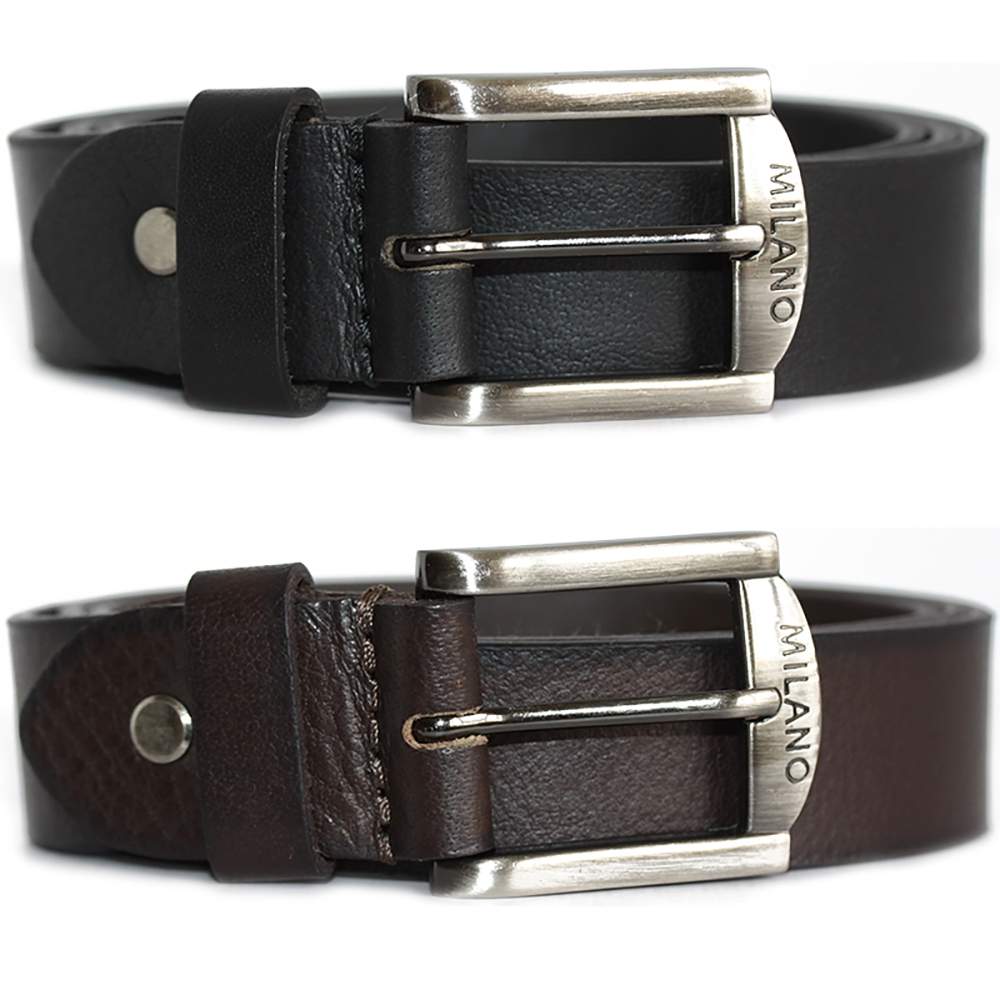MENS REAL LEATHER REVERSIBLE BELT 1.25/" BLACK BROWN METAL BUCKLE MILANO