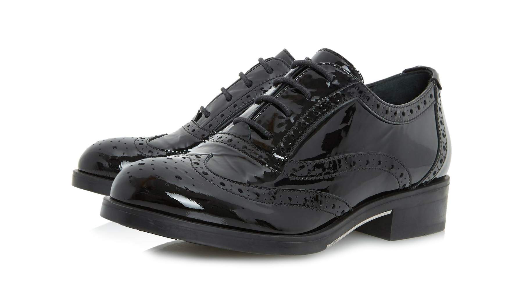 Dune Womens Farnley Black Patent Leather Brogue Shoes eBay
