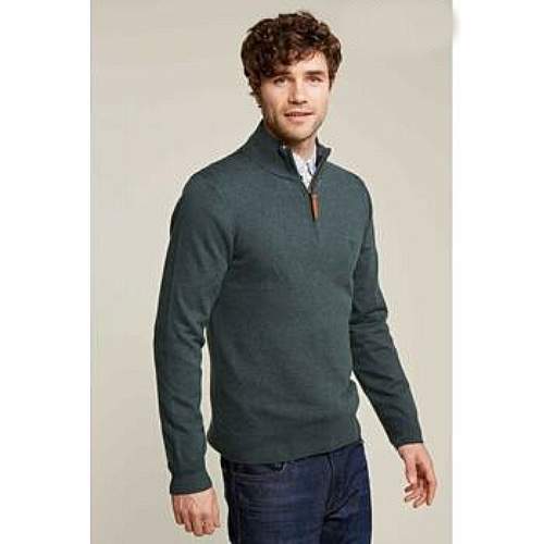 Fatface Mens Cotton Cashmere Half Zip Jumper Green Blue Size UK L | eBay
